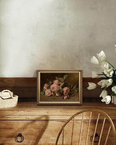 KISSFOX Gold Framed Wall Art Vintage Wall Decor Rose Floral Canvas Art Flower Pictures Dark Botanical Paintings Rustic Moody Artwork For Living Room Kitchen Bedroom thumbnail 4