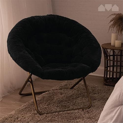 Milliard Saucer Chair For Adults, Teens & Kids, Black, Faux Fur XL Circle Chair for Bedroom, Dorm & Gaming, Foldable Comfy Accent Seat for Small Spaces, Folding Moon / Mushroom / Round Oversized Style thumbnail 7