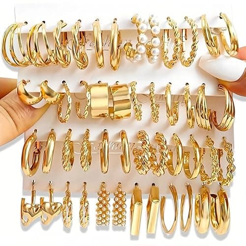 24 Pairs Earrings Set for Women,Gold Hoop Earrings Set,Hypoallergenic Fashion Ears Accessories - Image 1