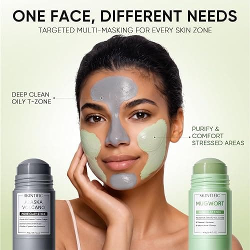 SKINTIFIC Clay Mask Stick Set with Alaska Volcanic Clay & Mugwort | Face Mask Set for Deep Pore Cleansing, Oil Control, Soothing and Gentle Exfoliating; Wash-Off Mud Masks for Targeted Care thumbnail 2