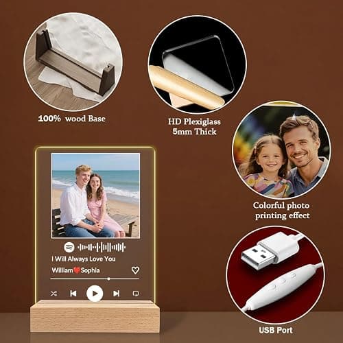 Custom Spotify Song Night Light with Photo – Personalized Acrylic Music Plaque Lamp with Scannable Code, Name & Date – Romantic LED Gift for Couples, Anniversary, Valentine’s Day, Birthday, Him Her thumbnail 4