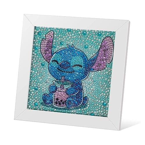 AllWenTo 5D Diamond Painting Kit for Kids with Wooden Frame Easy Small Anime Diamond Painting Full Drill Diamond Art Gem Painting for Beginners 7X7 inch (Stitch), (DAM001-A) - Image 1