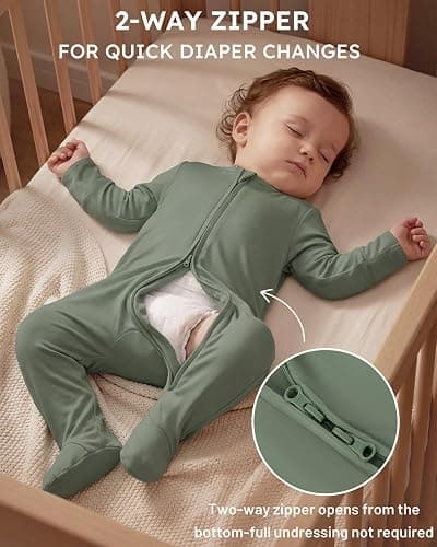 Yoofoss Viscose Bamboo Baby Pajamas Newborn Sleepers For Boy Girl Clothes | Footed Pajamas for Newborn 0-3 3-6 6-9 12 18 Months , Two Way Zipper 3Pcs Soft Sleep and Play Infant Pjs Baby Essentials thumbnail 6