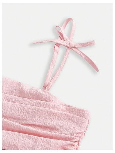 RoseSeek Girl's Flowy Cami Dress Ruched Sleeveless Pink Layered Ruffle Kawaii Short Smocked Summer Dresses thumbnail 3