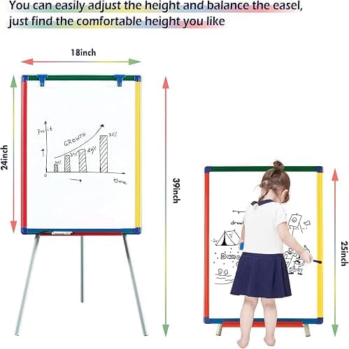 Dry Erase Board White Board for Kids 24x18 inch Art Easel for Kids Magnetic Tripod Whiteboard Art Easel and Flipchart Board with a Height-Adjustable Stand Perfect for Kid thumbnail 3