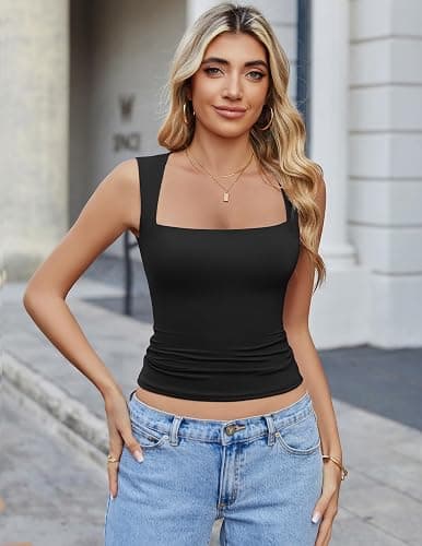 Avidlove Women's Square Neck Tank Top Double Lined Basic Crop Tops Going Out Shirt Slim Fit Summer thumbnail 3