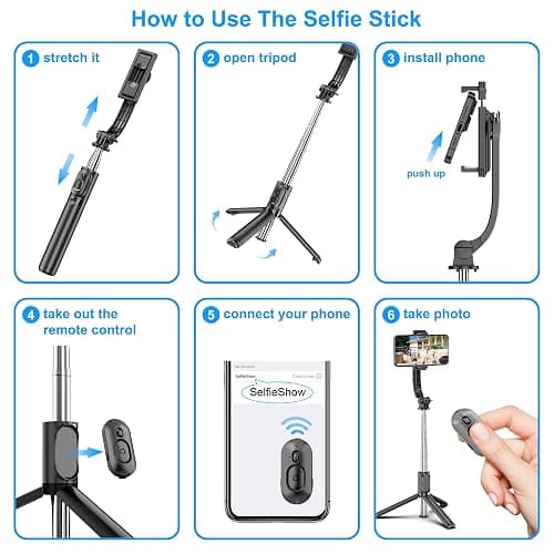 SelfieShow Selfie Stick, Extendable Selfie Stick Tripod with Wireless Remote and Tripod Stand, Portable, Lightweight, Compatible with iPhone 15 14 13 12 Pro Xs Max X 8Plus, Samsung Smartphone and More thumbnail 6
