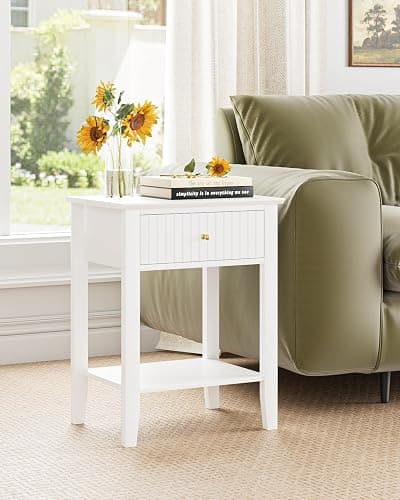 Apetaccat Fluted Nightstand, Farmhouse Night Stand with 1 Drawers, Mid Century Modern Side Accent Table,Bedside End Table for Bedroom, Living Room, White thumbnail 5