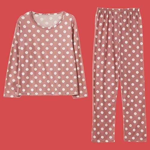 Womens Polka Dot Print Pajama Sets,Long Sleeves Round Neck Sleepwear+Soft Long Pants Cute Sexy Loungewear Nightwear Set - Pink - Medium thumbnail 3