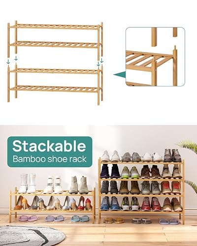 viewcare Shoe Rack, 4-Tier Long Shoe Rack for Entryway, Bamboo Wood Shoe Shelf for Closet & Hallway, Long 33IN | Beautiful | Functional | Sturdy | Durable thumbnail 6