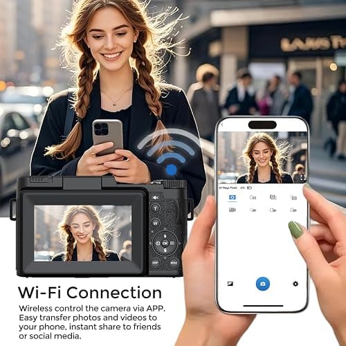 5K Vlogging Camera with WiFi 64MP 4K Digital Camera for Photography Vlog Camera with Flip Screen Video Camera for YouTube with Selfie Light, Desk Tripod, Batteries thumbnail 3