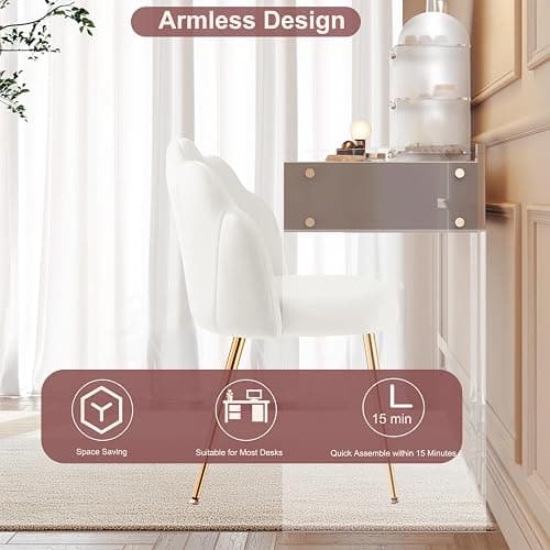 Eufurnibi Vanity Chair for Makeup, Make up Chair with Back Rest, Comfy Chair for Living Room, Mid Century Modern& Easy Assemble, White thumbnail 7