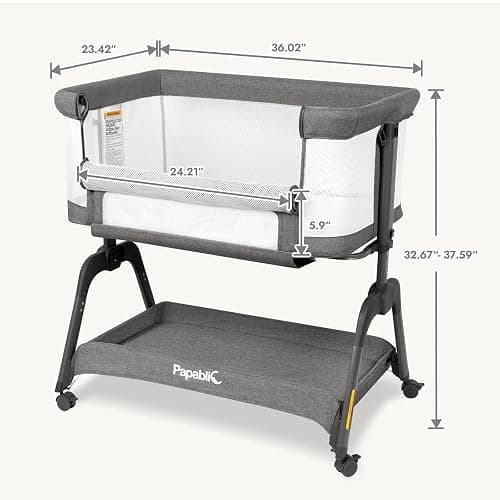 Papablic Baby Bassinet, Bedside Bassinet for Baby with Four-Sided Breathable Mesh & Soft Mattress, Adjustable Bassinet Bedside Sleeper with Storage Basket and Wheels, Easy to Assemble, Gray thumbnail 8