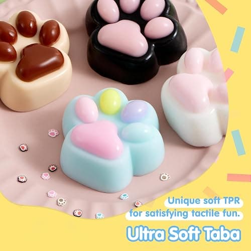 JOYIN 4 Pcs Taba Paw Squeeze Toys, Colorful Kawaii Mochi Fufu Sensory Toys, Cat Paw Taba Squeeze Toys for Party Favors, Gifts for Adults Kids thumbnail 5