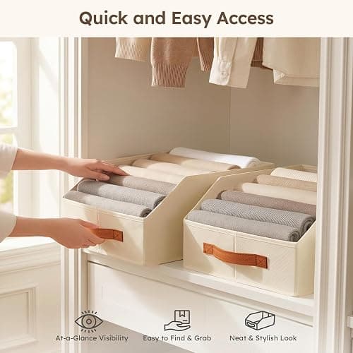 Homsorout Fabric Storage Bins for Organizing - 6 Pack Large Trapezoid Collapsible Storage Bins with Front Handle, Closet Organizers and Storage for Bedroom, Home Shelves, Small Spaces, Beige thumbnail 6