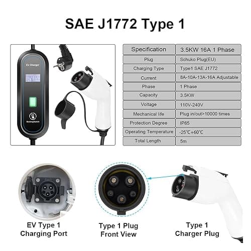 EQBVZZRD EV Charger 220V 230V EV Charger Type 2 Level 2 EVSE J1772 Type 1 3.5kW Car Charger GBT Charging Cable 5 Meters Schu Plug(3.5kW 16A Type1) thumbnail 5