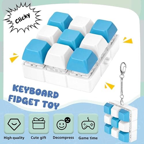 Axlksia Keyboard Fidget Toy, Fidget Clicker Keyboard Fidget Keychain, Button Fidget Gifts for Adults to Relieve Stress and Pass Time (9-in-1 C) thumbnail 4