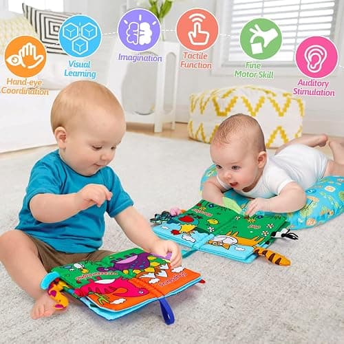 2PCS Soft Crinkle Touch Feel Cloth Books for Infant Baby 0-3-6-12-18 Months | High Contrast Interactive Sensory Busy Travel Early Development Car Seat Stroller Toys Montessori Newborn Gift for Boys Girls thumbnail 9