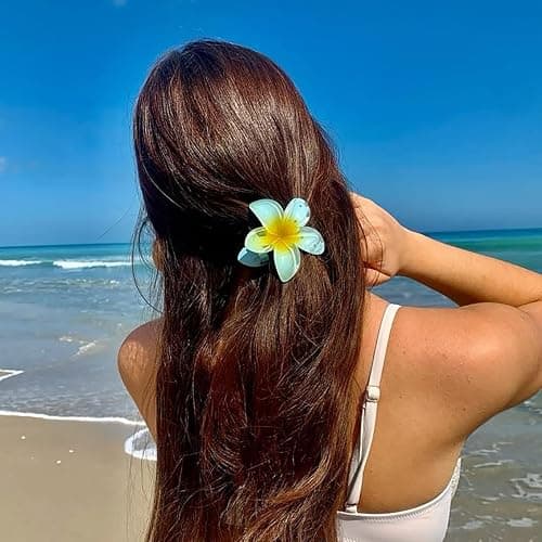 Hair Accessories gift,9PCS Summer Beach claw clips, Hawaiian Flower Hair Clips Non Slip for Thick Thin Hair,colorful hair clips set for girls women thumbnail 8