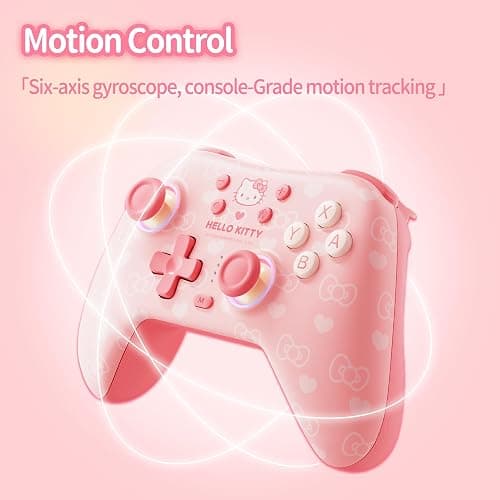 Kuitmor Pink Switch Controller,Hello Kitty Hall Effect Controllers Wireless for Switch 2/1/OLED/Lite,PC,Android,iOS | 2.4G Receiver + Bluetooth,1000mAh Battery,6-Axis Gyro,Dual Vibration,RGB Breathing Light thumbnail 7