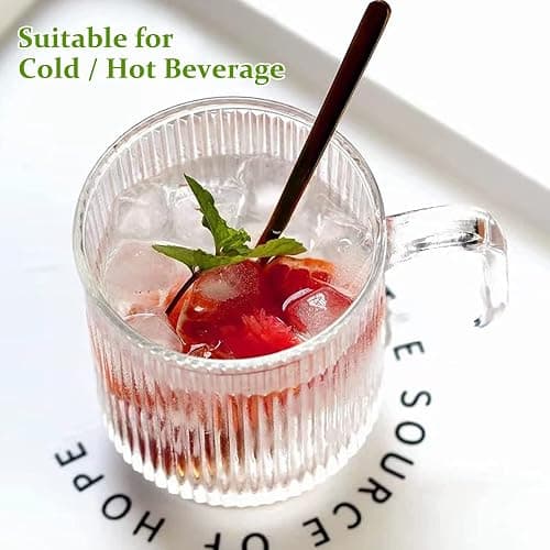 Qipecedm 6 PACK Premium Glass Coffee Mugs with Handle, 12 OZ Classic Vertical Stripes Glass Coffee Cups, Transparent Tea Cup for Hot/Cold Beverages, Glassware Set for Americano, Latte, Cappuccino thumbnail 6