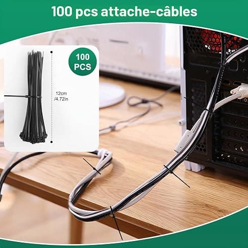 Samulee 157 Cable Management avec 5 Supports de Câble en Silicone, 15 Clips de Cable Autocollants, 100 Serre-câble, 20 Serre-câbles Autocollants, 17 Serre-câbles Auto-agrippants thumbnail 5