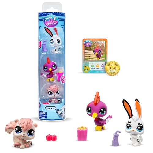 Littlest Pet Shop Bandai Pack 3 Park Pets BF00598 Set of 3 Pet Accessories, Collector Card and Virtual Code, Generation 7, Pets #99, #100, #101, Children 4 Years + - Image 1