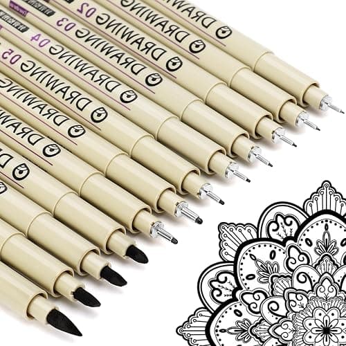 Muchcute Micro Fineliner Art Drawing Pens:12 Black Fine Liner Waterproof Ink Set Artist Supplies Line Professional Technical Marker Watercolour Sketching Manga Anime Gifts Sketch Zentangle Adult Stuff thumbnail 2