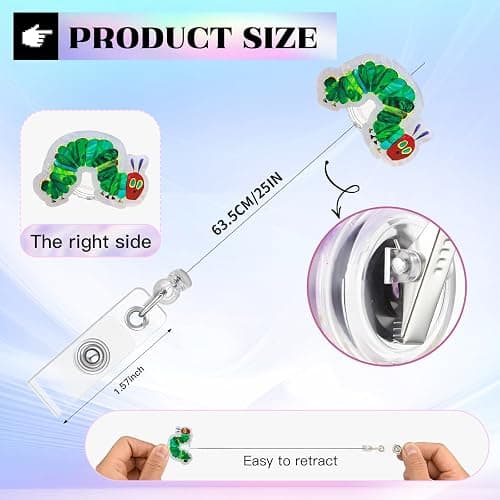 The Very Hungry Caterpillar Badge Reel, Funny Badge Reels Retractable, Name Badge Holder Reel ID Clip, Cute Animal Pediatric Decorative for RN LPN CNA MA Medical Worker Teacher Nurse Badge Accessories thumbnail 3