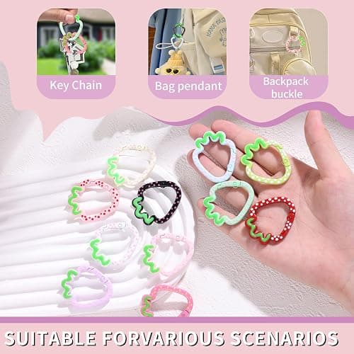 WTYONZEL 12 Pcs Cute Carabiner Keychain Clips,Strawberry Shape Keychain Rings, Metal Ring Spring,Flat Spring Ring for Purse Strap, Handbag, Key Chain Hooks Accessories thumbnail 3