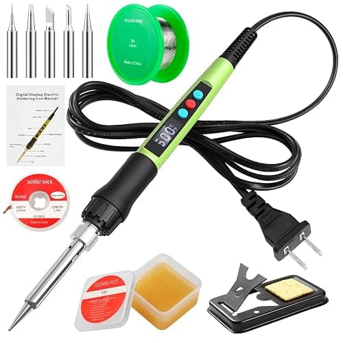 Soldering Iron Kit, 100W LED Digital Solder Gun kits with Ceramic Heater, Adjustable Temperature Welding Tools with Tips, Wick Braid, Stand, Solders Wire, Sponge, Flux Paste - Image 1