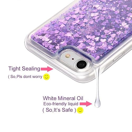 WORLDMOM Compatible with iPhone SE 2022 Case,for iPhone SE 2020 Case,Bling Moving Liquid Floating Sparkle Colorful Glitter Waterfall Clear TPU Protective Case for iPhone 7/8/ se2/ Se3, Purple - Purple 2 thumbnail 3