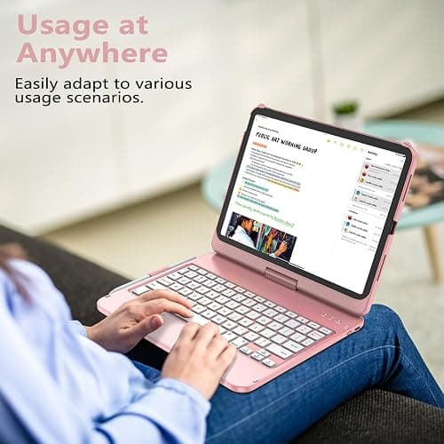 TQQ Touch for iPad (A16) 11th Generation Case with Keyboard (11", 2025) & 10th Gen (10.9", 2022) - 360° Rotatable, Thin & Light, Multi-Touch Trackpad for iPad (A16) 11th/10th Gen (Pink) thumbnail 6