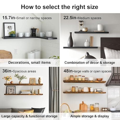 BAYKA Floating Shelves for Wall, Wall Mounted Rustic Wood Shelves for Bathroom, Bedroom, Living Room, Kitchen, Hanging Shelf for Books/Storage/Room Decor with 22lbs Capacity (Black, Set of 3, 15.7in) - Black - 15.7inches thumbnail 7