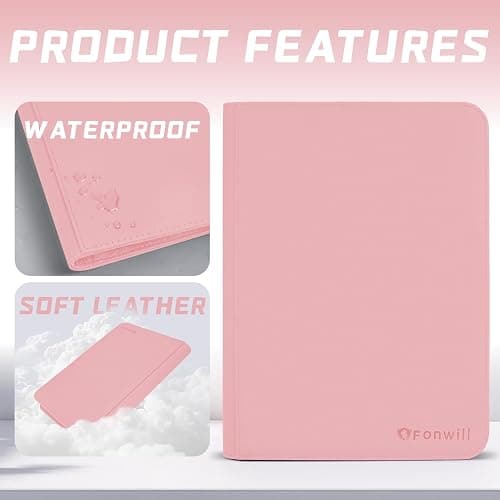 9 Pocket Card Binder, Premium Zip Trading Card Binder, 360 Double Sided Pocket PU Collection Binder, Collector Album, Card Folder for MTG, TCG, Sports Cards, (Pink) thumbnail 3