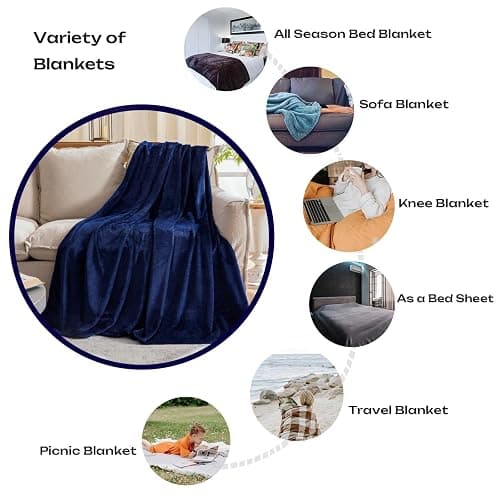 Fleece Plush Throw Blanket Navy Blue(50 by 60 Inches),Super Soft Fuzzy Cozy Flannel Blanket for Couch Sofa.Microfiber Blanket Lightweight thumbnail 3