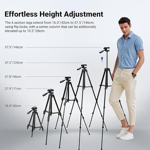 NEEWER Entry Level Version Tripod for Cell Phone & Camera, Metal Lightweight Portable Travel Stand with Cold Shoe Cellphone Holder Mount Compatible with iPhone for Video Recording Filming, TP53 thumbnail 4