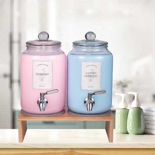 2 Pack Glass Laundry Detergent Dispenser,Sturdy glass Fabric Softener Dispenser With Leak Proof Pump,Reusable Container & Bamboo Stand-108Oz Big Laundry Soap Container For Washer Room Organization (2) thumbnail 2