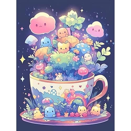 ajepon Cute Diamond Painting Kits for Adults - Diamond Art Kits for Cartoon, Cup Gem Art Kits for Adults for Gift Home Wall Decor (12x16inch) - Image 1
