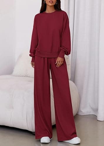 PRETTYGARDEN Womens 2 Piece Sets Long Sleeve Sweatshirt Wide Leg Pants Loose Matching Lounge Set Trendy Fall Outfits thumbnail 2