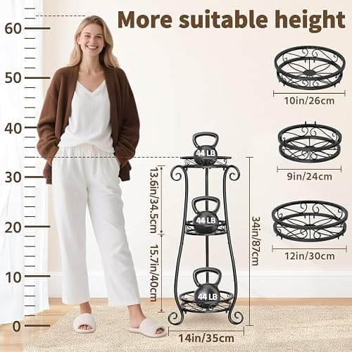 LASZOLA 3 Tier Black Metal Plant Stand for Multiple Large Planters Indoor Outdoor Organizer, Heavy Duty Tall Flower Stand for Corner Patio Bathroom Office, Modern Sturdy Vertical Iron Rack, Cat Proof thumbnail 2