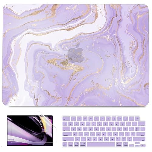 B BELK Compatible with MacBook Air 13 inch Case 2021 2020 2019 2018 M1 A2337 A2179 A1932 Touch ID, Plastic Hard Shell+ 2 Keyboard Cover+ Screen Protector for MacBook Air 13.3 inch Case, Purple Marble - Image 1