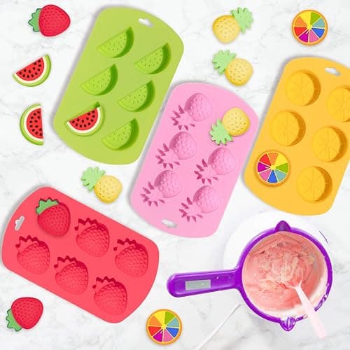 Whaline 4 Pack Fruit Shaped Silicone Mold Pineapple Lemon Watermelon Strawberry Chocolate Candy Baking Mould 3D Summer Fruit Ice Mold for DIY Jelly Fondant Soap Gummy Cake Cupcake Topper Decoration thumbnail 7