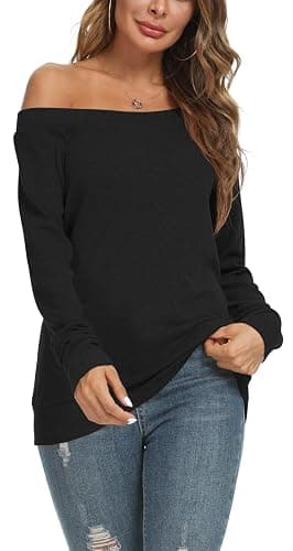 YSYOKOW Womens Cute Sexy Off Shoulder Blouses Long Sleeve Boat Neck Tunics Tops thumbnail 2