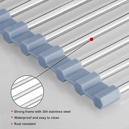 MECHEER Over The Sink Dish Drying Rack, Roll Up Dish Drying Rack Kitchen Dish Rack Stainless Steel Sink Drying Rack, Foldable Dish Drainer, Gray (20.4''x13.7'') thumbnail 4