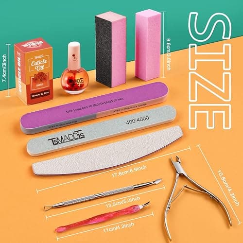 TsMADDTs Manicure Tools Kit Nail Care Kit with 3PCS Files, 2PCS Buffer Blocks, 2PCS Polishing Buffers, Cuticle Nipper, Pusher and Cuticle Oil thumbnail 3