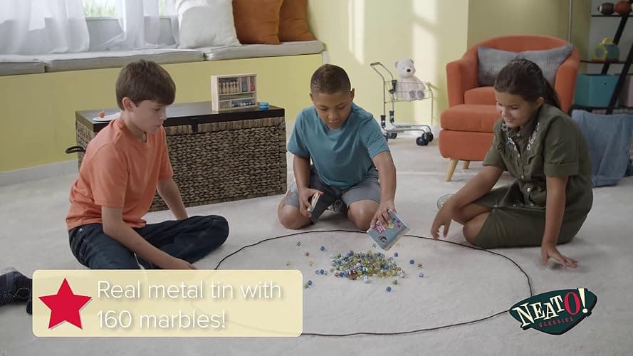 Neato! Classics 160 Marbles In A Tin Box by Toysmith - Retro Nostalgia Glass Shooter, Marble Games Are Timeless Play For Kids - Boys & Girls thumbnail 5