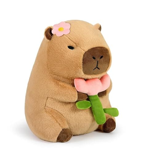 shownicer Plüschtier Capybara Kuscheltier Stofftier Kawaii Capybara Plüsch Kissen Spielzeug Wurfkissen Geschenk für Kinder Mädchen 3+ Jahre (Blume, 30cm) - Image 1