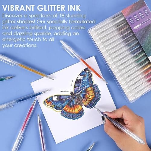Grabie 18 Color Glitter Gel Pens, Retractable Sparkle Art Pens | Retractable Design, Smooth Gel Ink, Sparkling Finish, Acid Free Ink, Quick Drying, Coloring Books, Journaling, Drawing thumbnail 4