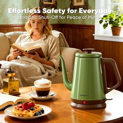 DmofwHi Gooseneck Electric Kettle(1.0L), 100% Stainless Steel BPA Free Classic Pour Over Coffee Kettle | Tea Kettle - Green thumbnail 2